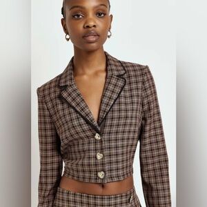 River Island Brown Plaid Crop Blazer Size Medium NWT